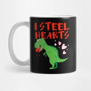 I Steal Hearts Valentines Day, Romantic T Rex Dinosaur Heart Love Mug